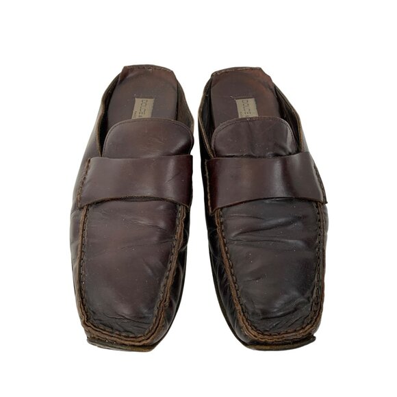 VTG Dolce & Gabbana Mens Brown Leather Mules Slides Slip On Size 8.5 Italy 7925